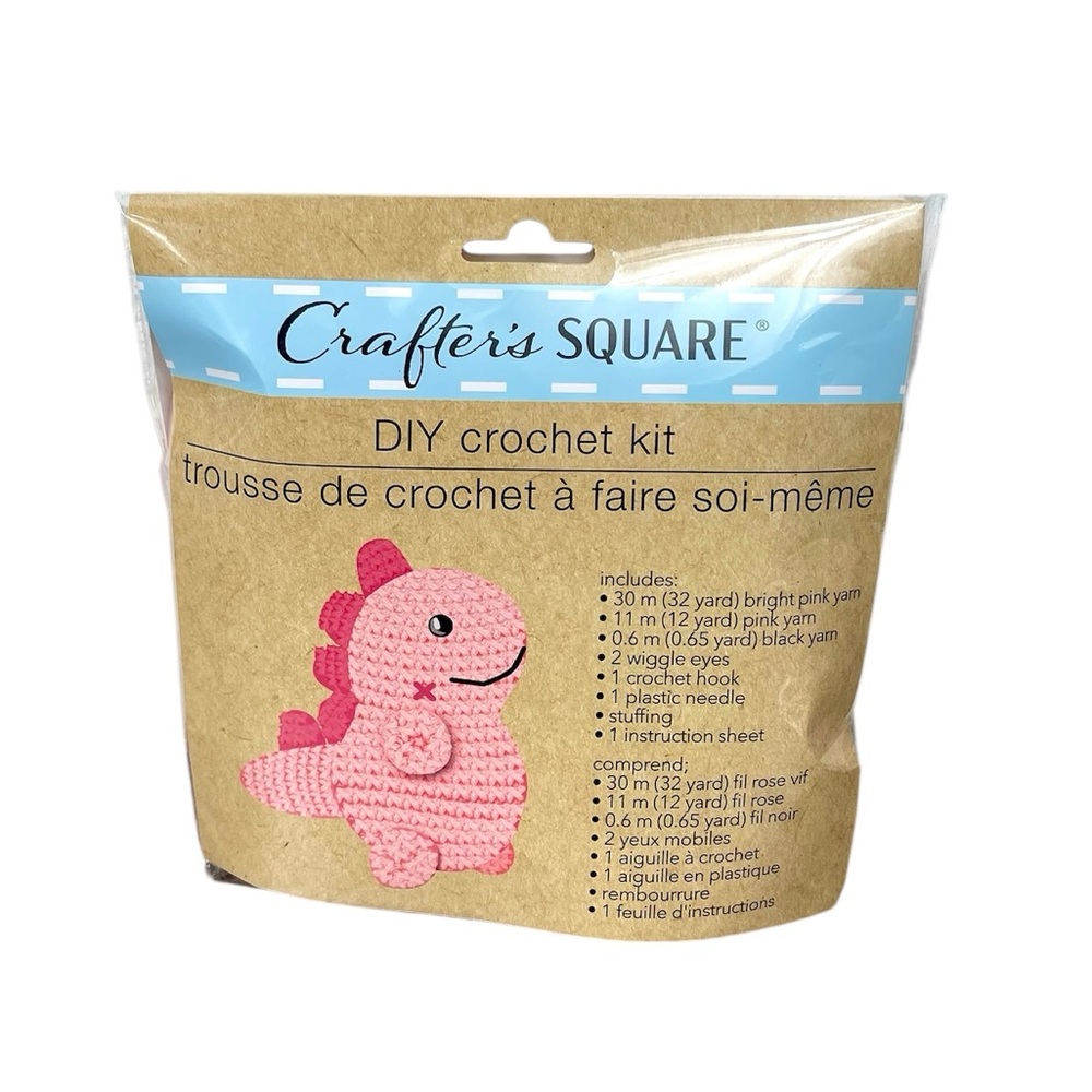 Crafter's Square DIY Crochet Kit with Pink Dinosaur
